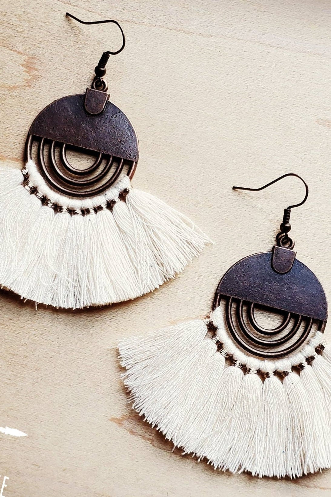 Fan Tassel Earrings- Cream
