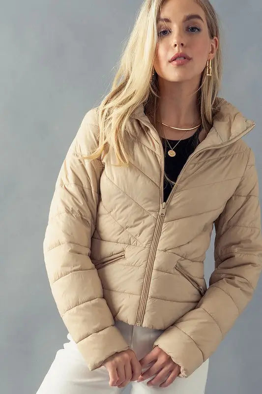 Quilted Padded Jacket- Khaki