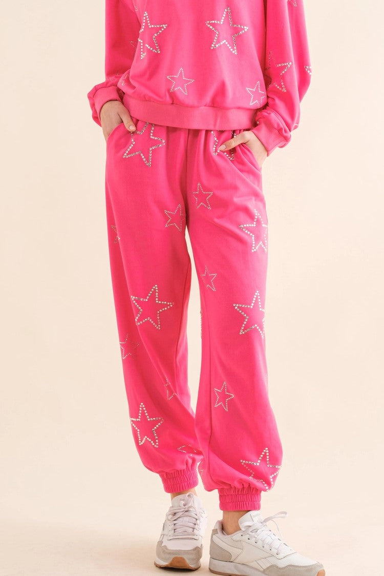 Star Studded Jogger Pants- Pink