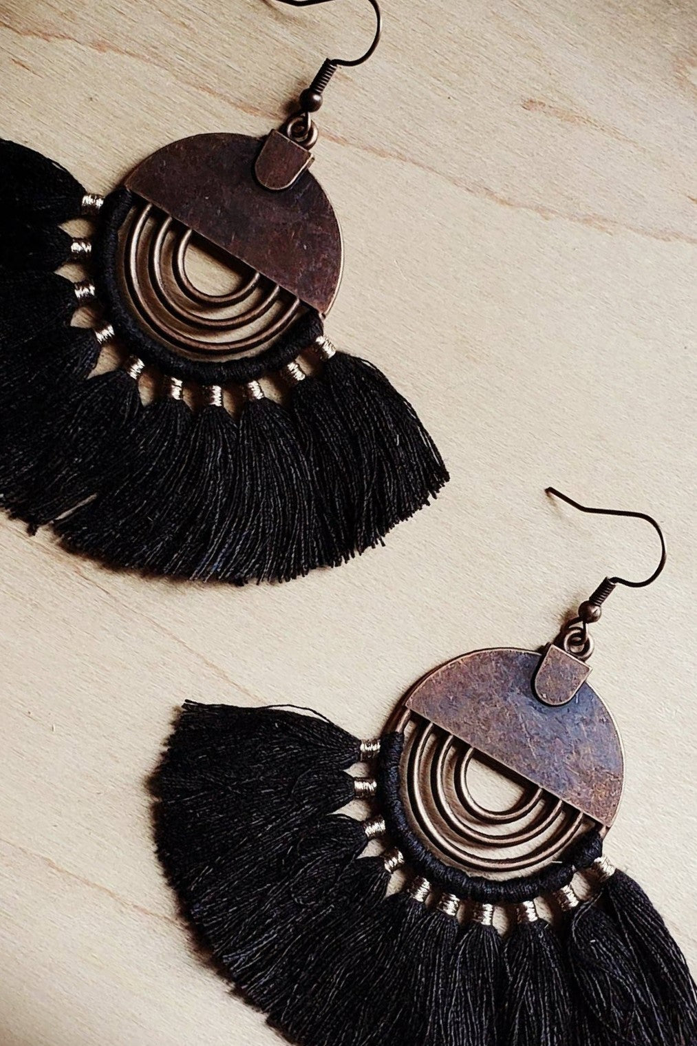Fan Tassel Earrings- Black