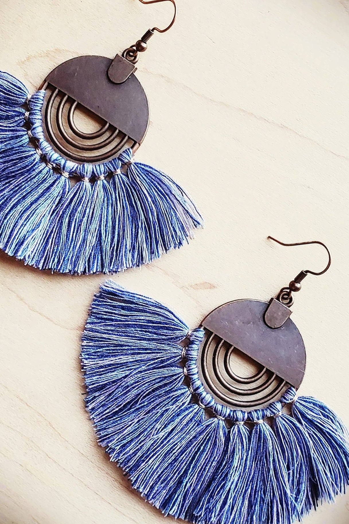 Fan Tassel Earrings- Blue
